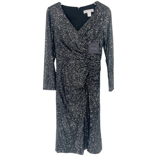 MAC DUGGAL Dress Size 6 Evening Gown Sequin Black Gunmetal NEW Midi V Neck - Picture 6 of 8